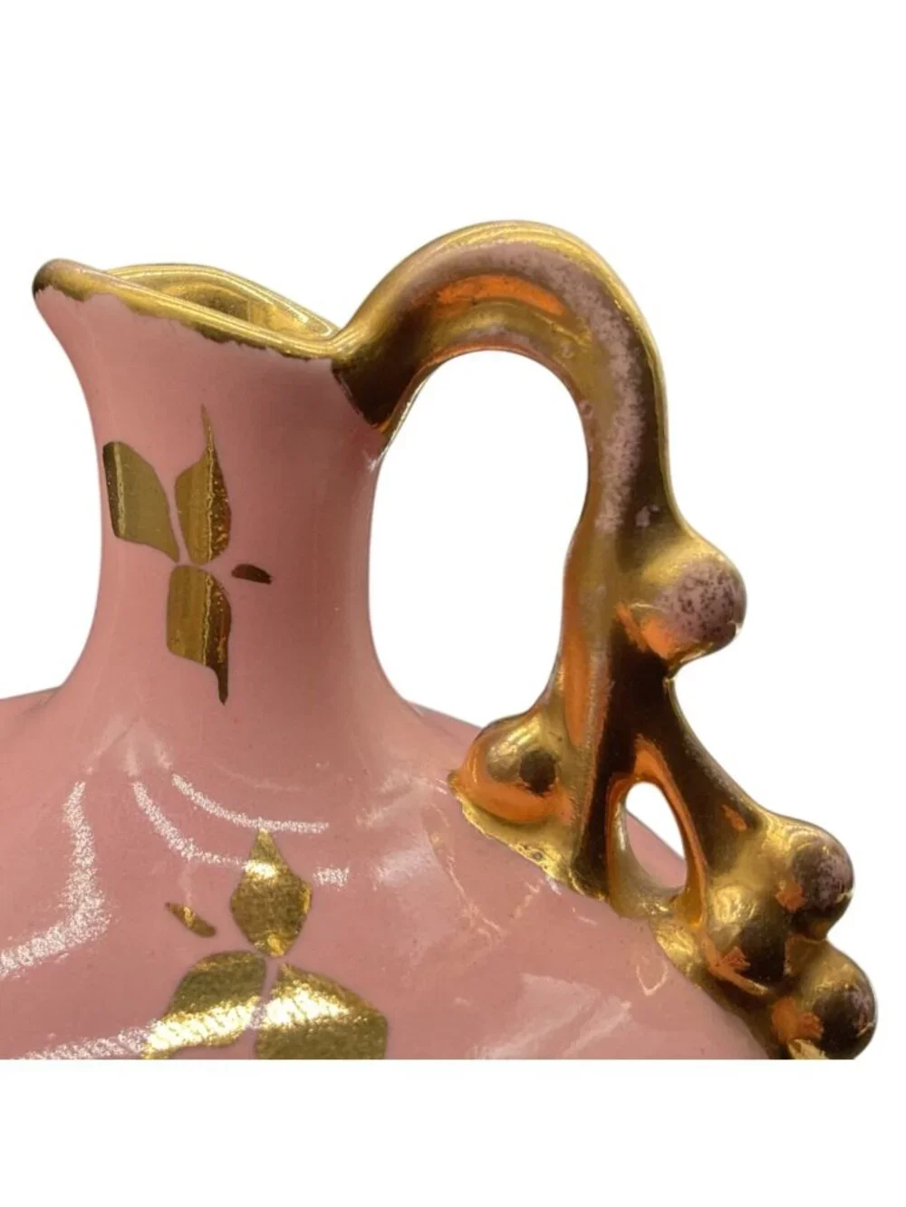 Vintage Le Pere 1950s Pink & Gold Bud Vase Pitcher 3.5